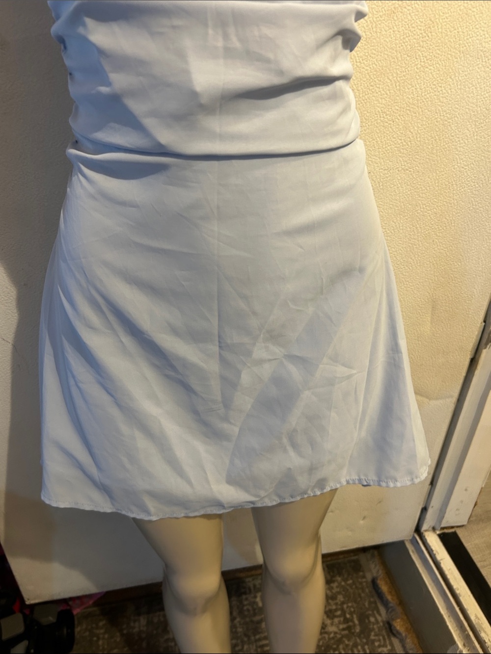 Strapless Light Blue Ruched Mini Dress - Picture 3 of 11